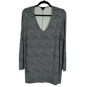 J. Jill Wearever Collection Deep V Neck Long Sleeve Tunic Top Large Navy Blue